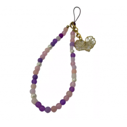 Correa Pulsera Colgante Para Celular Mostacillas Perlas Violeta Lila